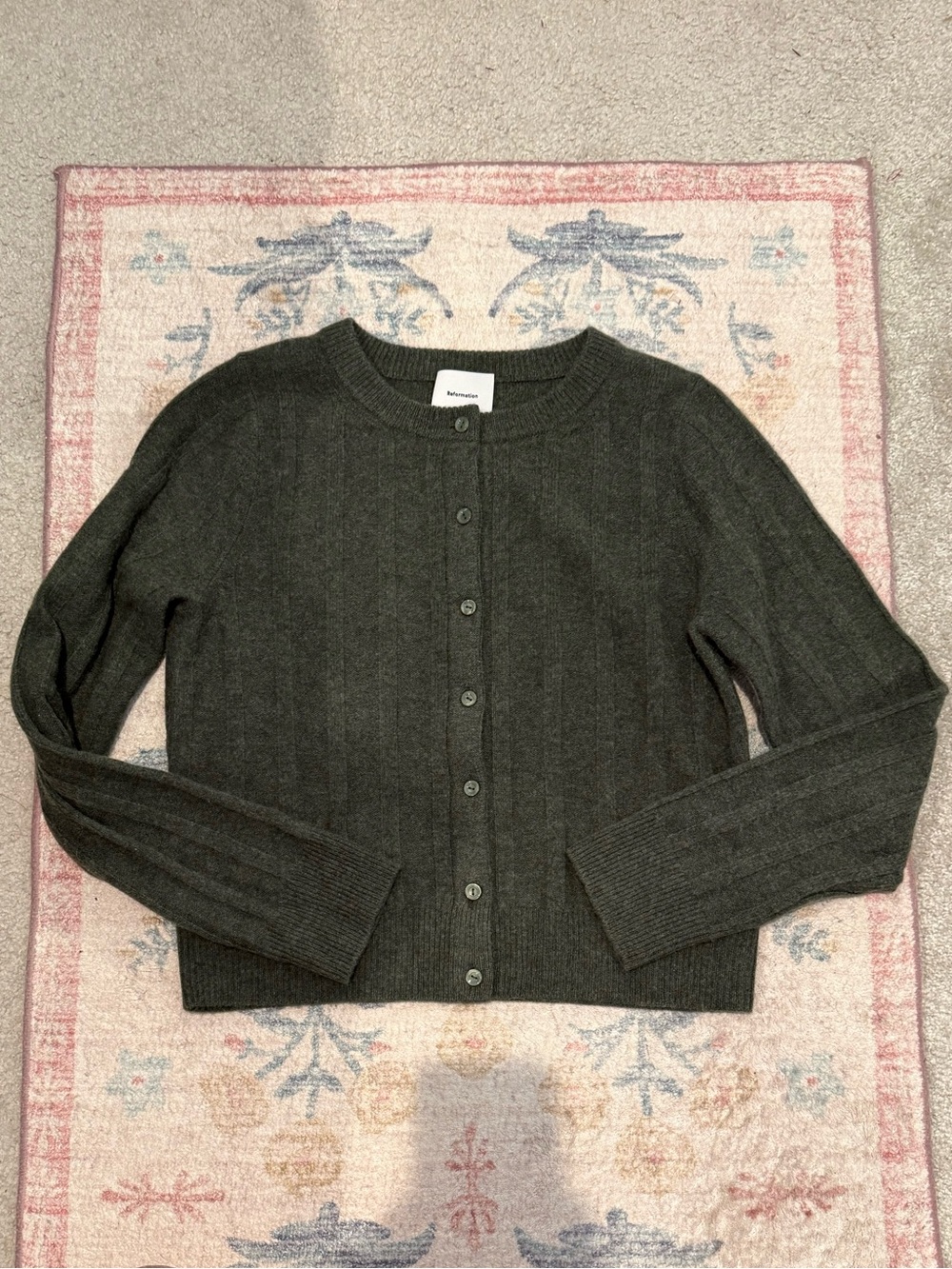 Reformation Hannah 100% wool cardigan sweater in Thyme green